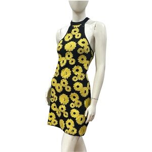 Urban Outfitters Floral Black and Yellow Knit Halter Dress Sz L
